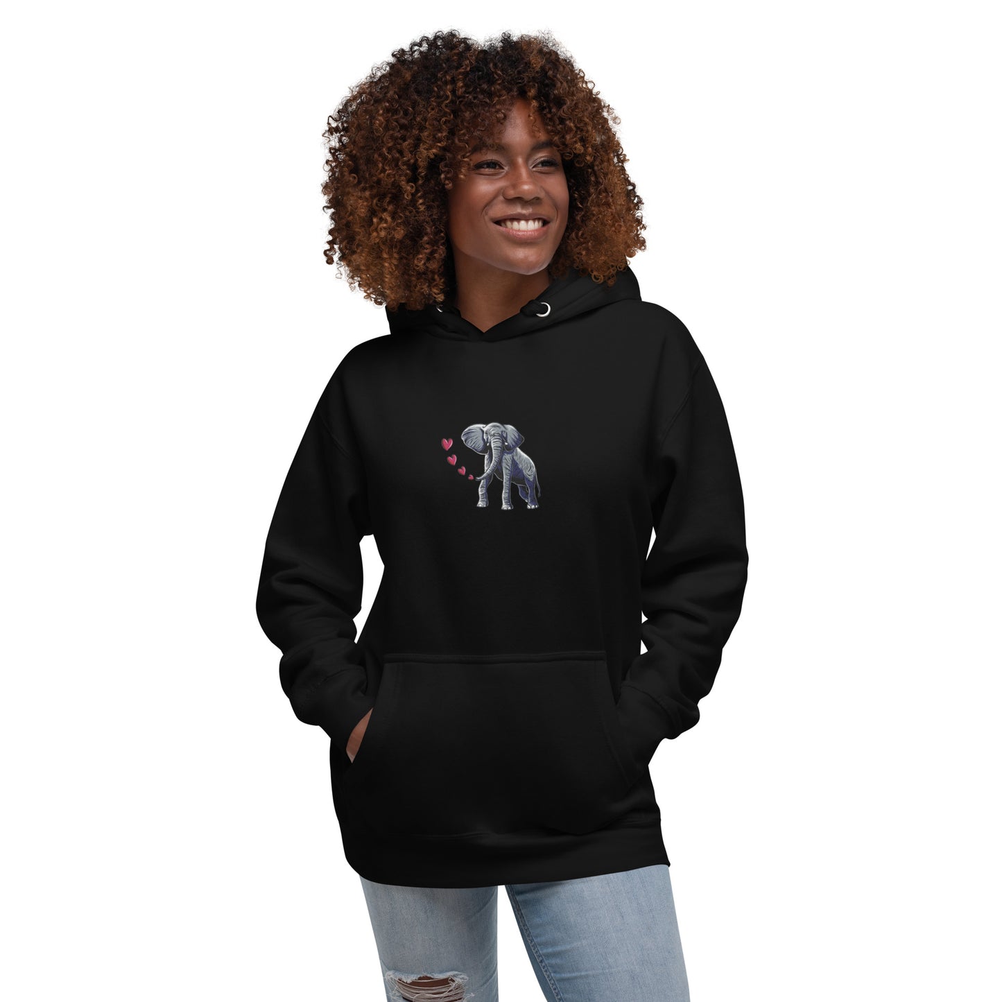 Elephant Breathing Love Embroidered Women's Hoodie